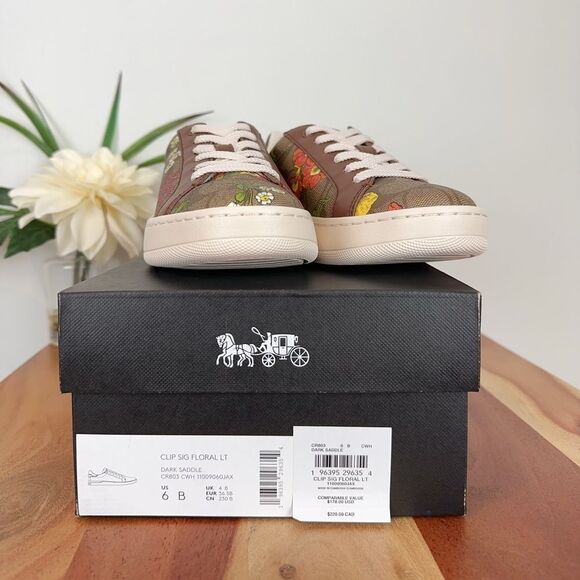 NWT Coach Clip Low Top Sneaker In Signature Canvas With Floral Print size US6 - Picture 12 of 12